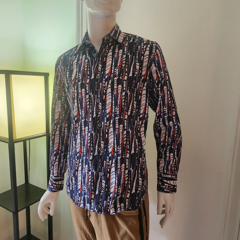 Robert Graham Shirt Mens Large‎ 100% Cotton Long Sleeve Silk Trim Button Up A8